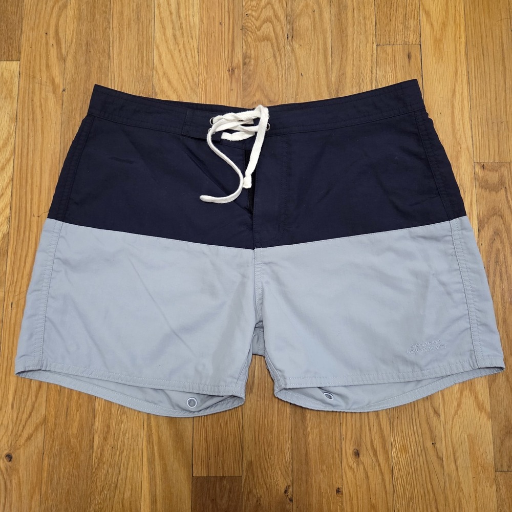 Saturdays NYC Mens Board Shorts Swim Trunks Navy Gray Colorblock Beach Surf 30